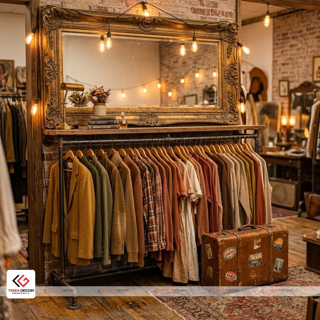 Vật liệu và màu sắc đặc trưng của shop quần áo Vintage - Tagia Decor